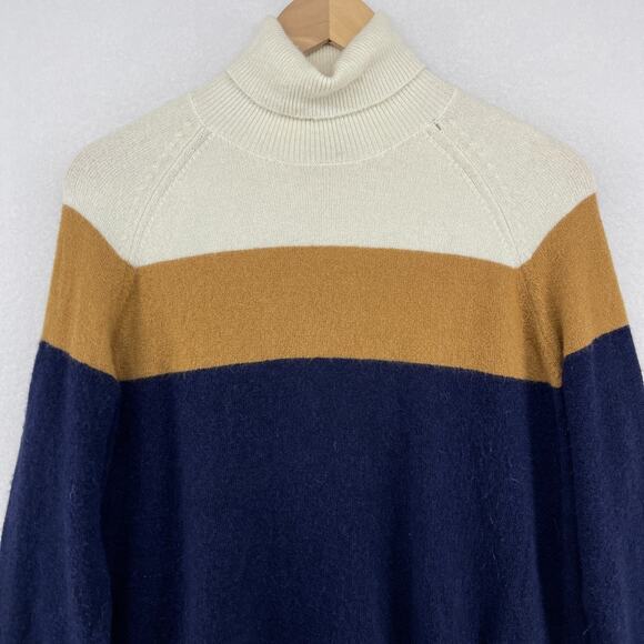 J.CREW Sweater Womens L Merino Wool Alpaca Blend Colorblock Turtleneck Blue - Picture 4 of 15